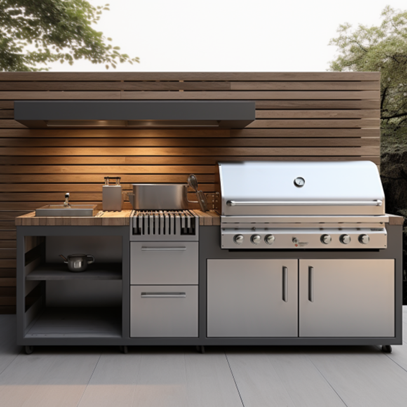 Outdoor Kitchen Stainless Steel 7 Burners BBQ Charcoal Grill with Cabinet