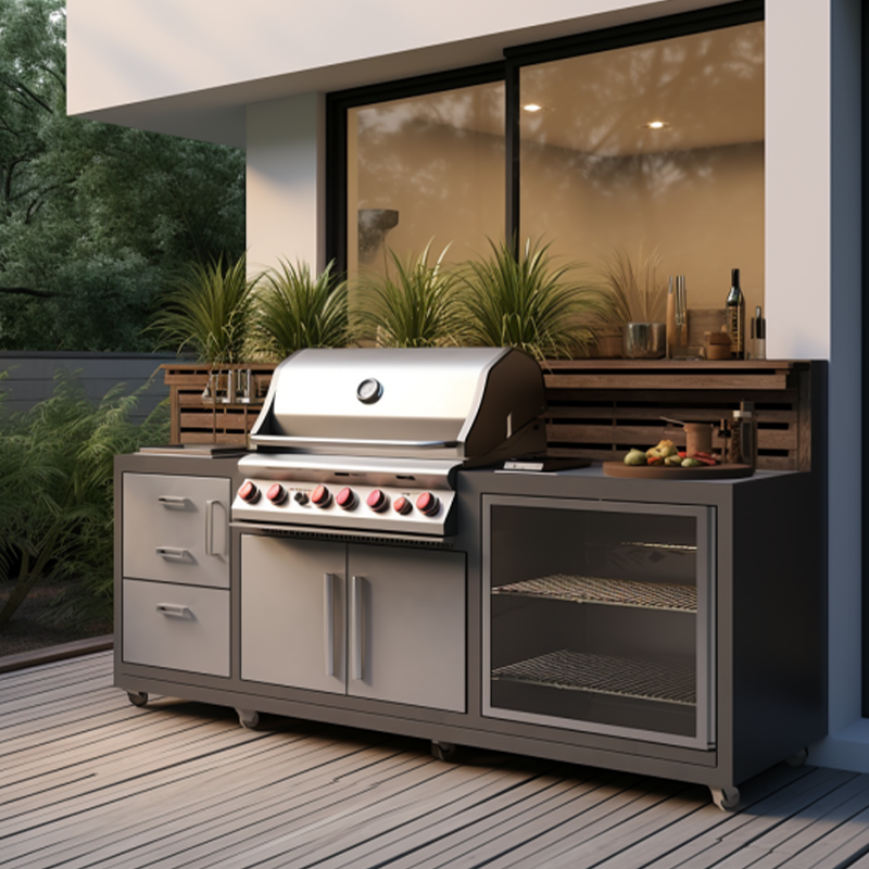 Outdoor Kitchen Stainless Steel 7 Burners BBQ Charcoal Grill with Cabinet